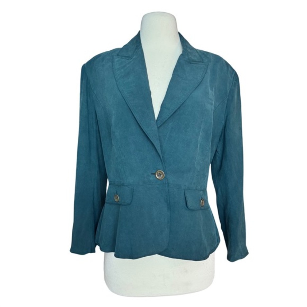 Vintage 90's Women's Small Forest Green Silk Blazer Corporate Goth Whimsy Goth‎